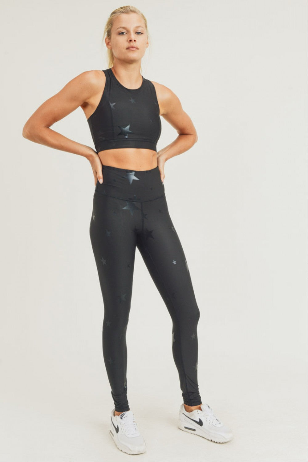 Black Starlight High Waisted Leggings by Fitkitty Culture, women's yoga and athleisure wear with a stylish high waist.