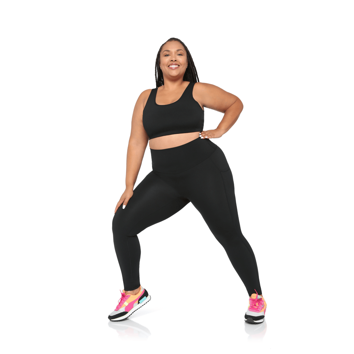 Black Fitkitty Culture BodyLove high-rise leggings, women's workout leggings, designed for comfort and flexibility during exercise.