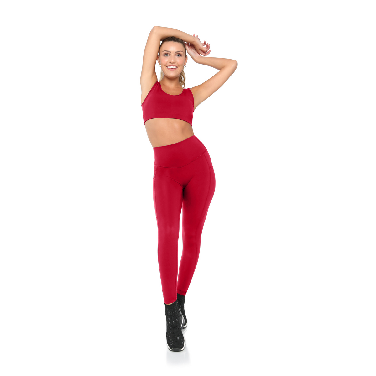 Black Fitkitty Culture BodyLove high-rise leggings for women, perfect for workout and yoga, made from comfortable athleisure fabric.
