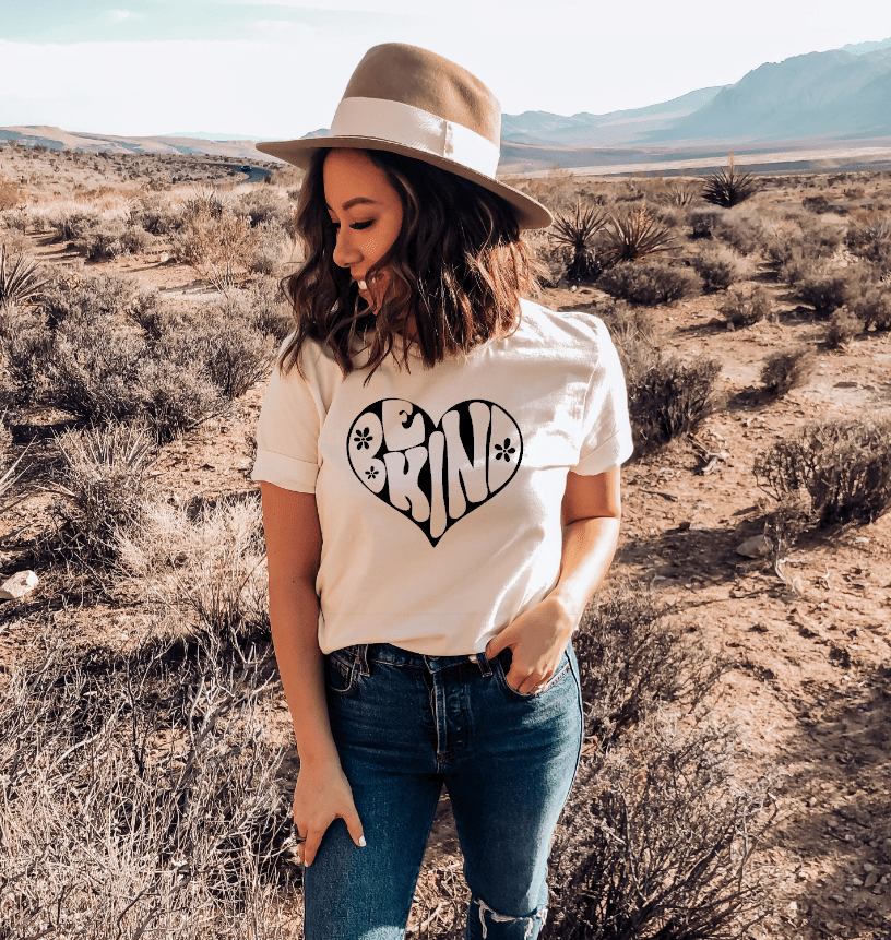 Be Kind T-shirt by Fitkitty Culture, showing a comfortable women’s casual tee with "Be Kind" text in a relaxed fit.