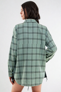 Plaid Serenity Shirt by FitKitty Culture™ for women, stylish casual shirt with a small plaid pattern, perfect for athleisure or everyday wear.
