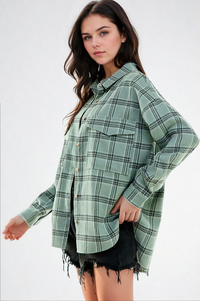 Plaid Serenity Shirt by FitKitty Culture™, a stylish women's shirt with a checkered pattern perfect for casual wear.