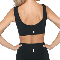 Black Fitkitty Culture Athleisure Women's Sports Bra featuring high support, ideal for yoga and activewear workouts.