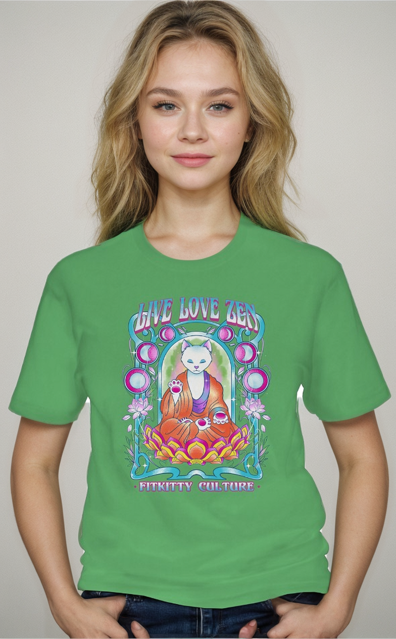 Gray Fitkitty Zenkitty T-Shirt for women, casual and yoga wear, made by Fitkitty Culture Athleisure.
