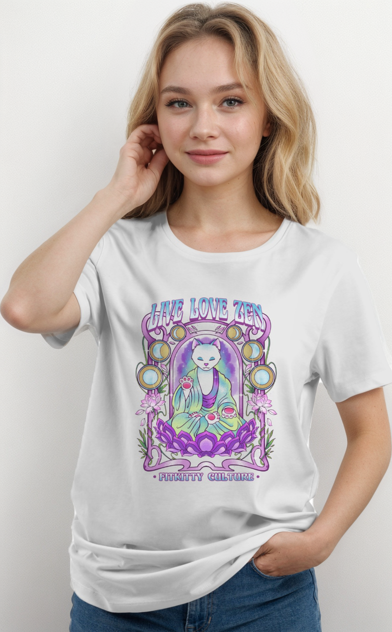 Gray Zenkitty T-shirt from Fitkitty Culture Athleisure Wear, designed for yoga and casual wear, featuring a comfortable fit.