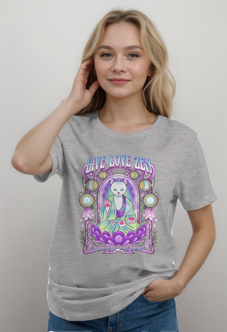 Gray Zenkitty T-shirt by Fitkitty Culture Athleisure Wear, women's casual and yoga t-shirt with a relaxed fit.
