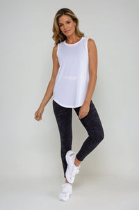 Black sheer striped mesh active tank top with a stylish cut-out back, designed for women’s yoga and athleisure wear.