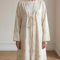 Floral Bird Print Satin Open Abaya(MOA322)