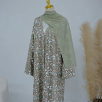 Floral Embroidered Mesh Open Abaya & Hijab Set(MOA321)