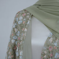 Floral Embroidered Mesh Open Abaya & Hijab Set(MOA321)