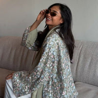 Floral Embroidered Mesh Open Abaya & Hijab Set(MOA321)