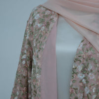 Floral Embroidered Mesh Open Abaya & Hijab Set(MOA321)