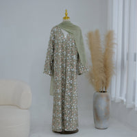 Floral Embroidered Mesh Open Abaya & Hijab Set(MOA321)