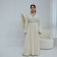 Floral Embroidered V-Neck Nida Maxi Dress(MA448)