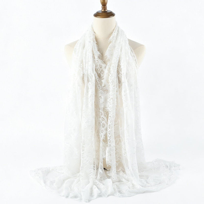 Floral Lace Hijab with Eyelash Fringe Edge(MH237)