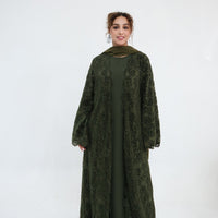Floral Lace Open Abaya with Lining(MOA329)