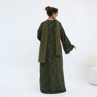 Floral Lace Open Abaya with Lining(MOA329)