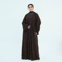 Floral Lace Open Abaya with Lining(MOA329)