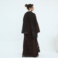 Floral Lace Open Abaya with Lining(MOA329)