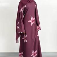 Floral Print Maxi Dress with Cape Sleeves(MS440)