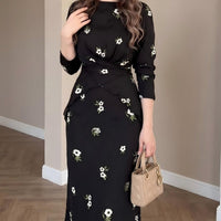 Floral Print Twist-Front Midi Dress(MS463)