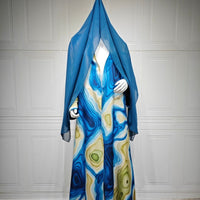 Fluid Topographic Print Open Abaya & Matching Hijab Set(MOA331)