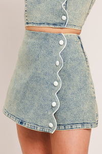 Flying Tomato Sweet Detail Denim Skort, casual shorts with a stylish denim design and sweet detail accents, shown in the image.