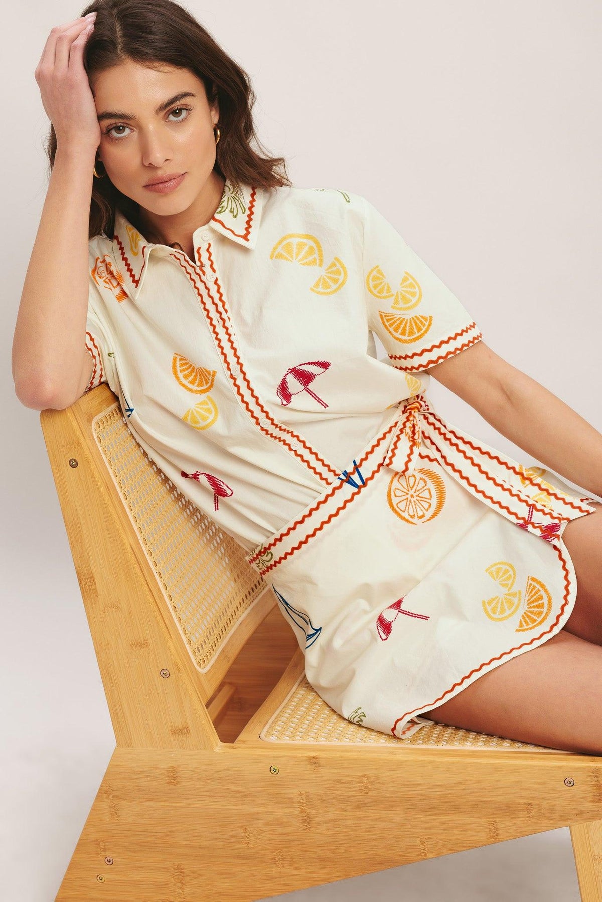 Flying Tomato Beach Day Citrus woven skort, off-white shorts with a casual, textured fabric and subtle citrus print detail.