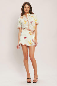 Flying Tomato Beach Day Citrus woven shorts skort in off-white with a casual, summery design perfect for beach outings.