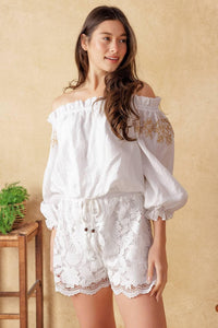 White Limitless Time Woven Shorts by Flying Tomato, casual shorts with a relaxed fit and woven fabric design.