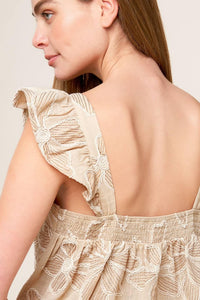 Flying Tomato Darcy Dream woven top and shorts set in taupe, featuring a stylish, lightweight fabric and relaxed fit.