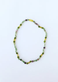 Raw Baltic Sea Amber + Fluorite + Peridot || Gemstone Necklace
