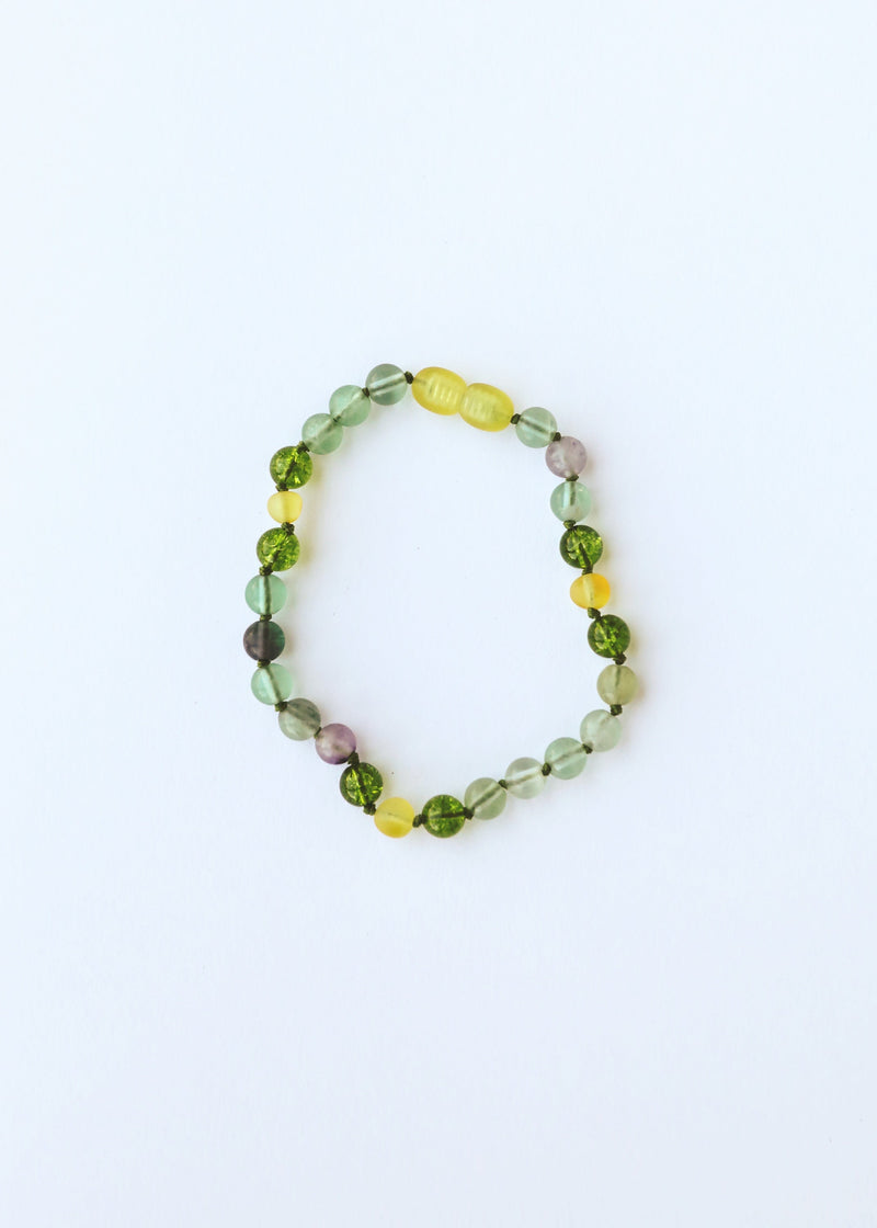 Raw Baltic Sea Amber + Fluorite + Peridot || Gemstone Anklet or Bracelet