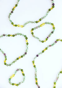 Raw Baltic Sea Amber + Fluorite + Peridot || Gemstone Necklace