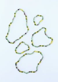 Raw Baltic Sea Amber + Fluorite + Peridot || Gemstone Anklet or Bracelet