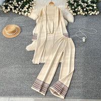 Geometric Jacquard-Trim Ribbed Knit 3-Piece Set(MS471)
