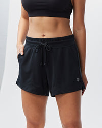Black G5 Advance 4.5-inch knit shorts by Goal Five, showing a comfortable, stylish athletic design with a smooth fabric finish.