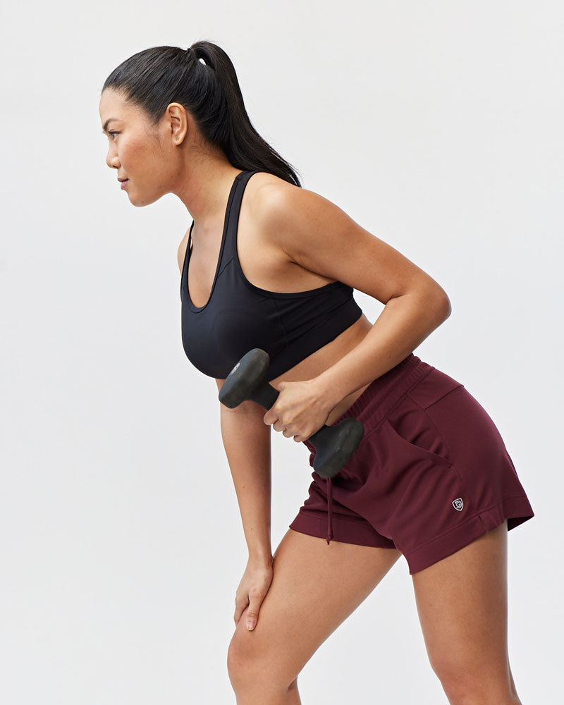 Goal Five G5 Advance 4.5-inch knit shorts in Merlot, featuring a comfortable, stylish design for active wear.