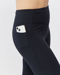 Goal Five Go Again women's full-length black leggings with crop-length design, shown on a model for activewear and comfort.