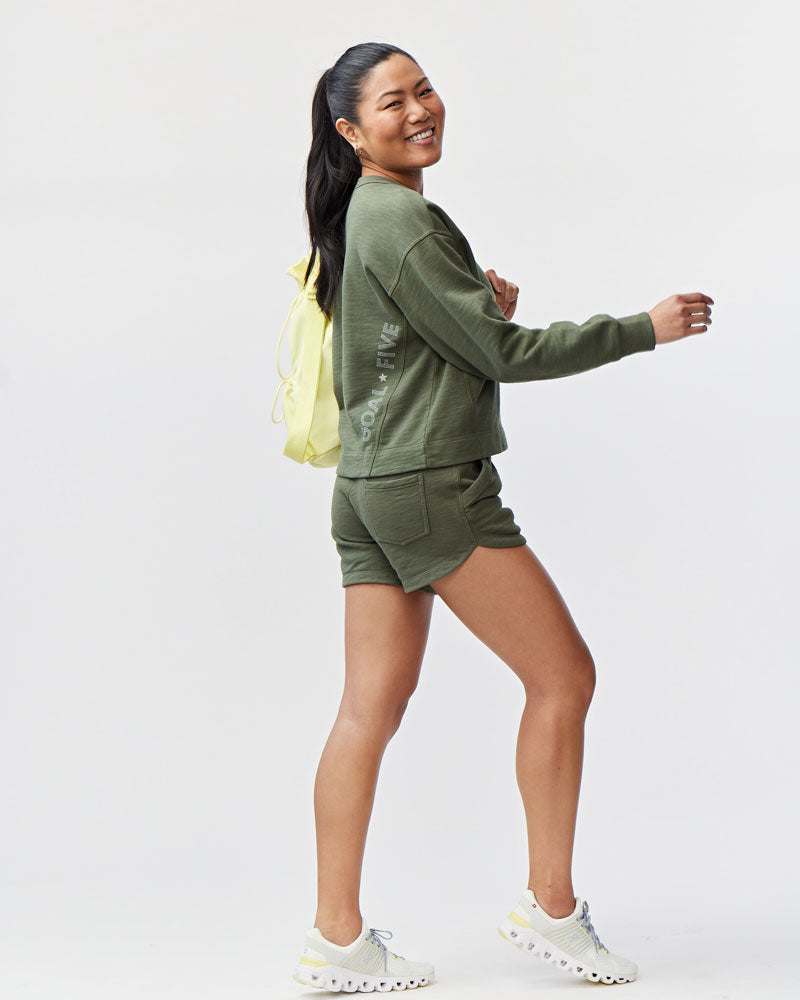 Goal Five Freasy Crew lifestyle hoodie in dark moss color, featuring a comfortable fit and casual style.