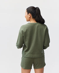 Goal Five Freasy Crew lifestyle sweatshirt in dark moss color, featuring a comfortable fit and casual style.