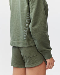 Goal Five Freasy Crew lifestyle sweatshirt in dark moss green, featuring a comfortable fit and casual style.