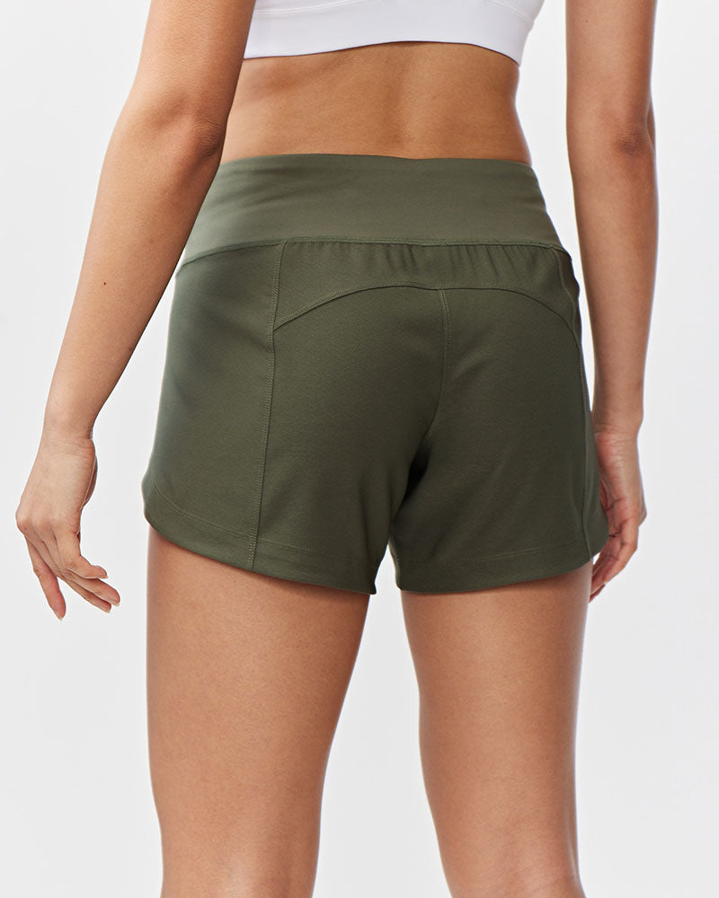 Black Excel women's workout shorts by Goal Five, designed for training, with a comfortable fit and athletic style.