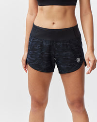 Black Excel women's workout shorts by Goal Five, training athletic shorts with a comfortable fit for women.