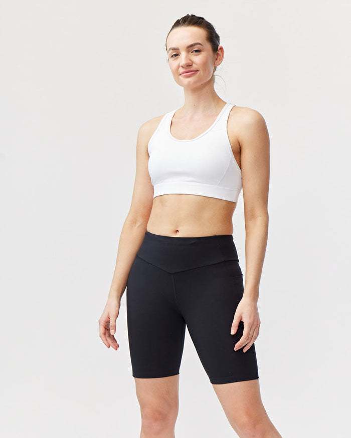 Black Goal Five Go Again Bike Short 8-inch training shorts with a snug fit and athletic design for active workouts.