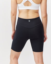 Black Goal Five Go Again Bike Short 8-inch training shorts with a fitted design and elastic waistband.