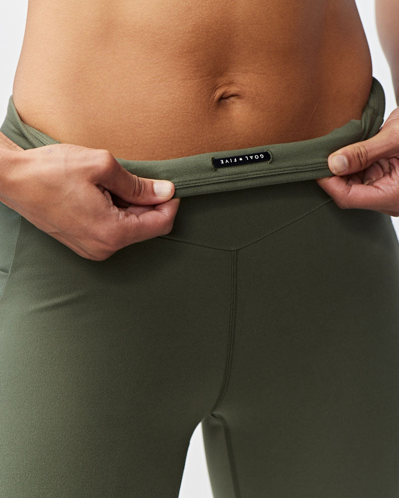 Goal Five Go Again Bike Short 8" training shorts in dark moss, featuring a comfortable fit and athletic design for active wear.