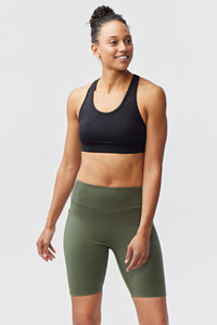 Goal Five Go Again Bike Short 8" training shorts in dark moss color, featuring a comfortable fit and sporty design.