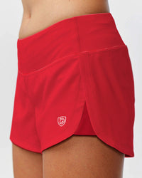 Goal Five women's training workout shorts in hot coral, lightweight and breathable for active fitness and exercise.