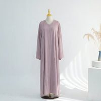 Hand-Beaded Linen Open Abaya(MOA320)